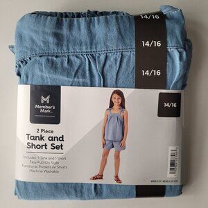 Member's Mark Girl's 2 Piece Easy Pull On Tank and Short Set, Chambray (14/16)